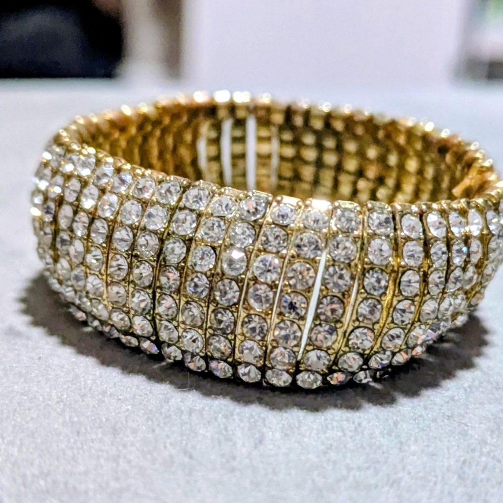 INC Silver Rhinestone Stretch Cuff Bracelet